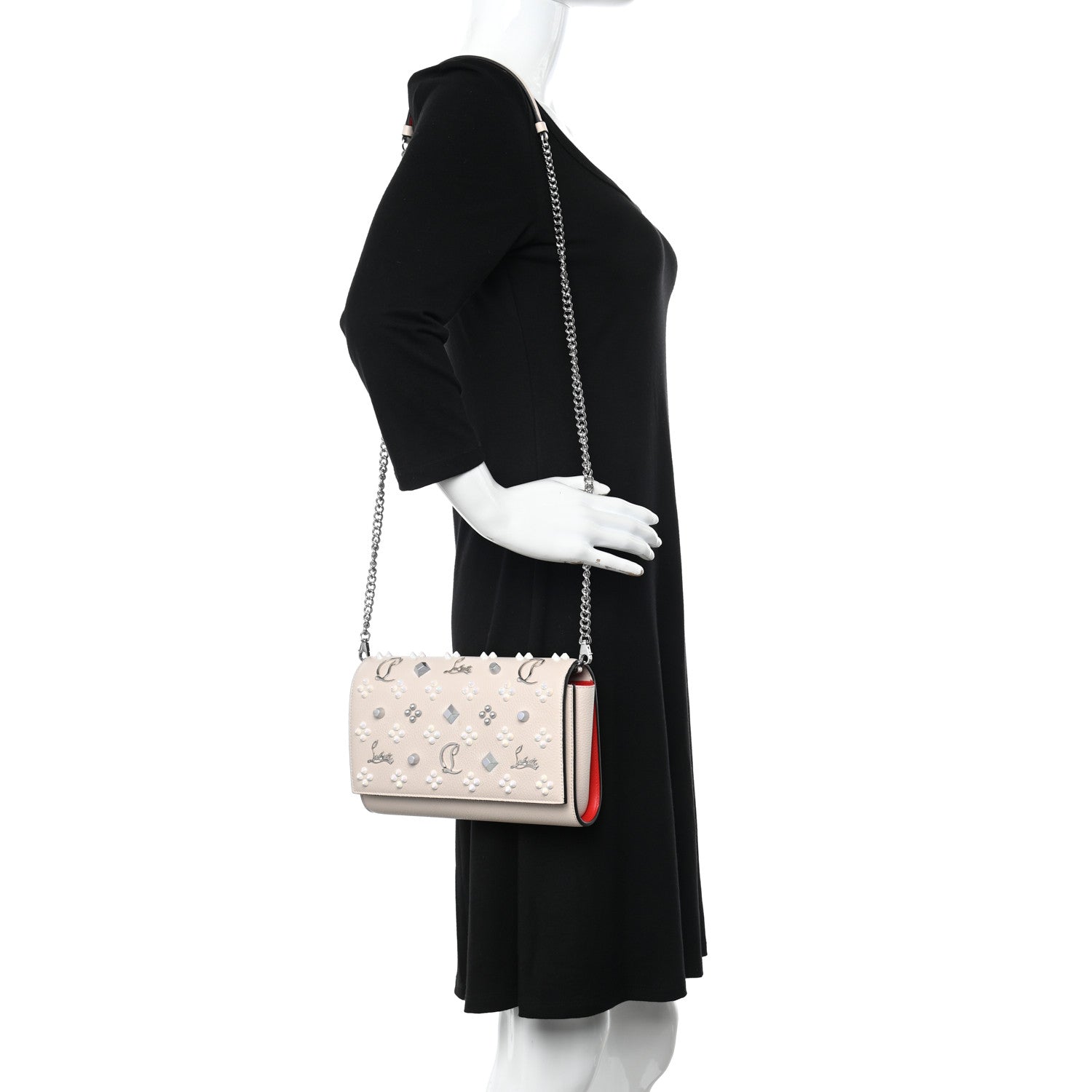 Christian Louboutin Grained Calfskin Spikes Loubinthesky Paloma Clutch Leche 3 of 15