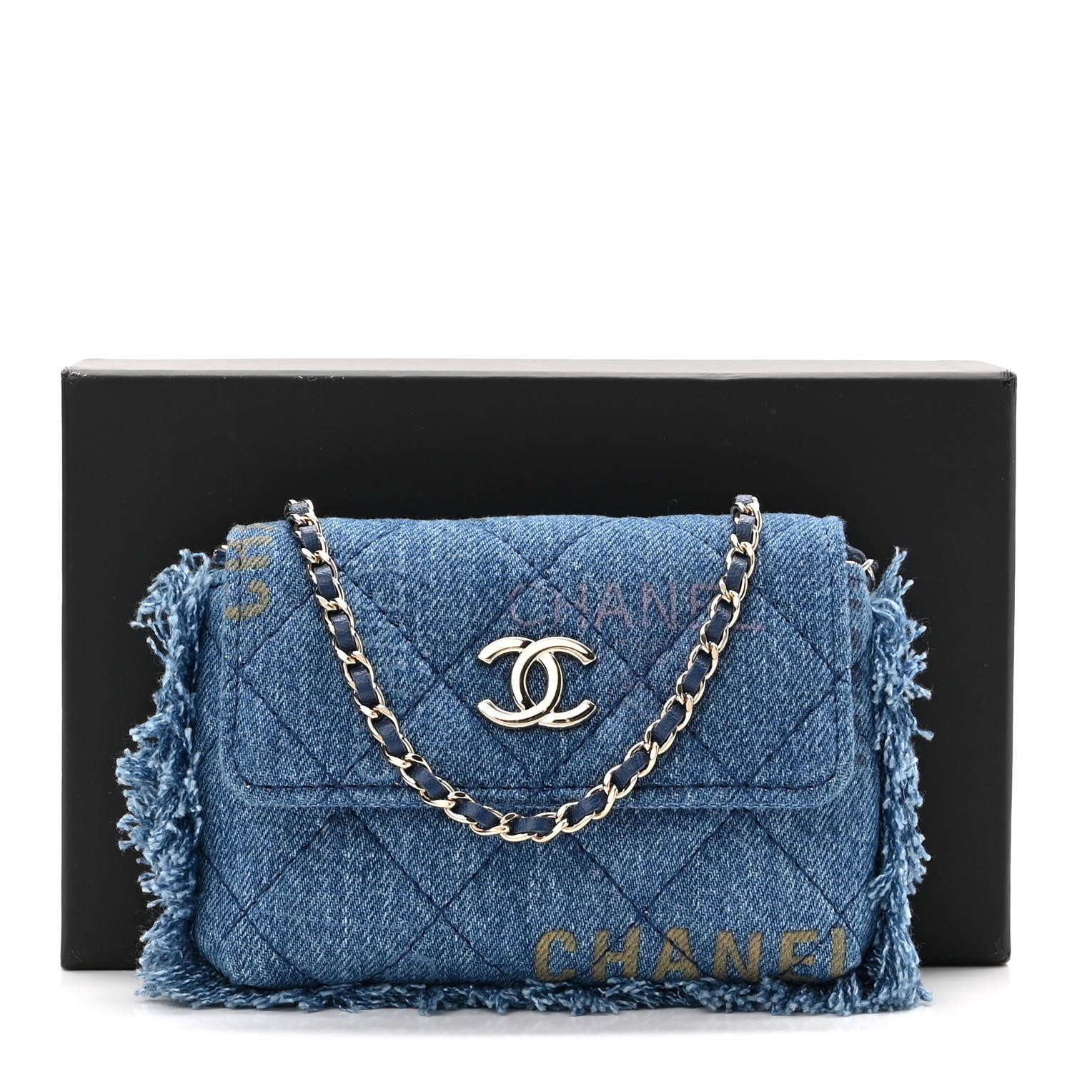 Chanel Denim Quilted Denim Mood Clutch With Chain Blue Multicolor 10 of 10