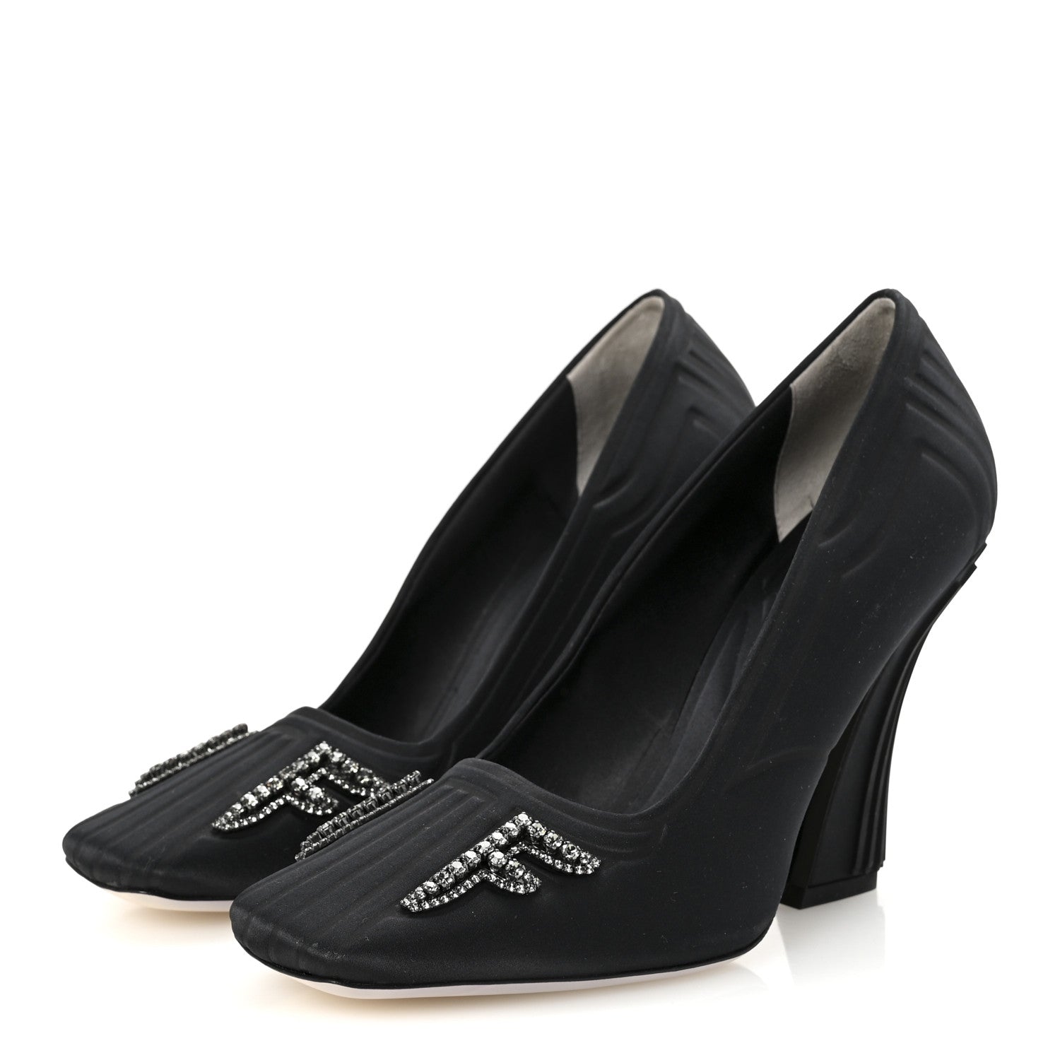 Fendi Satin Crystal Embellished FFreedom Pumps 37 Black 4 of 8