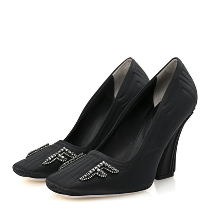 Fendi Satin Crystal Embellished FFreedom Pumps 37 Black 4 of 8