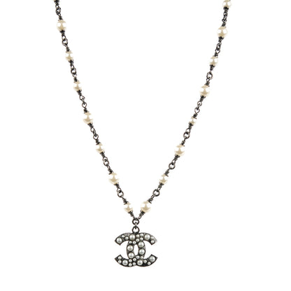 Chanel Pearl Beaded CC Necklace Ruthenium 1 of 5