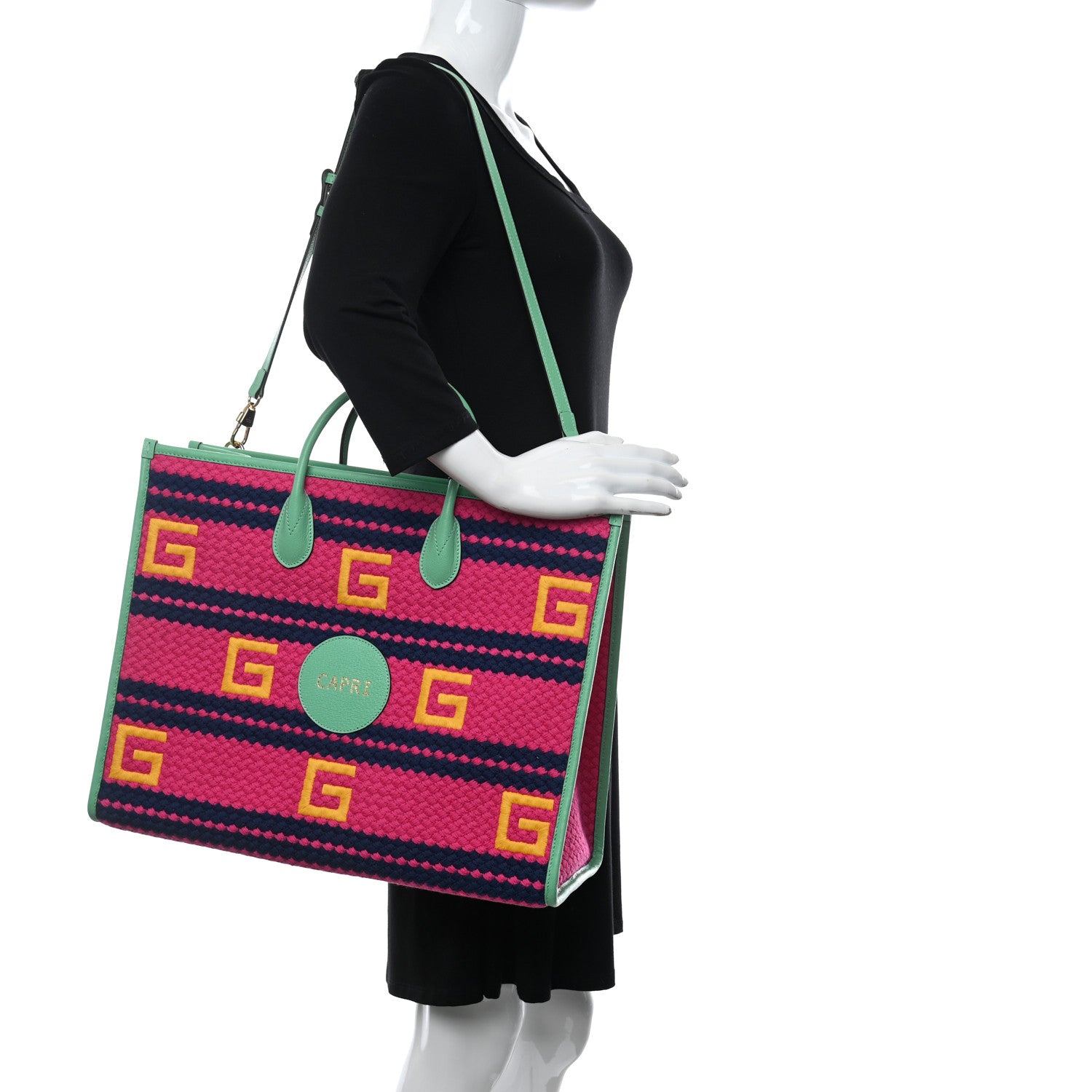 Gucci Fabric Embroidered Capri Striped Tote Bag Violet Fuchsia 2 of 10
