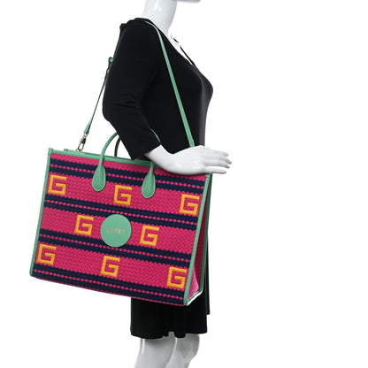 Gucci Fabric Embroidered Capri Striped Tote Bag Violet Fuchsia 2 of 10