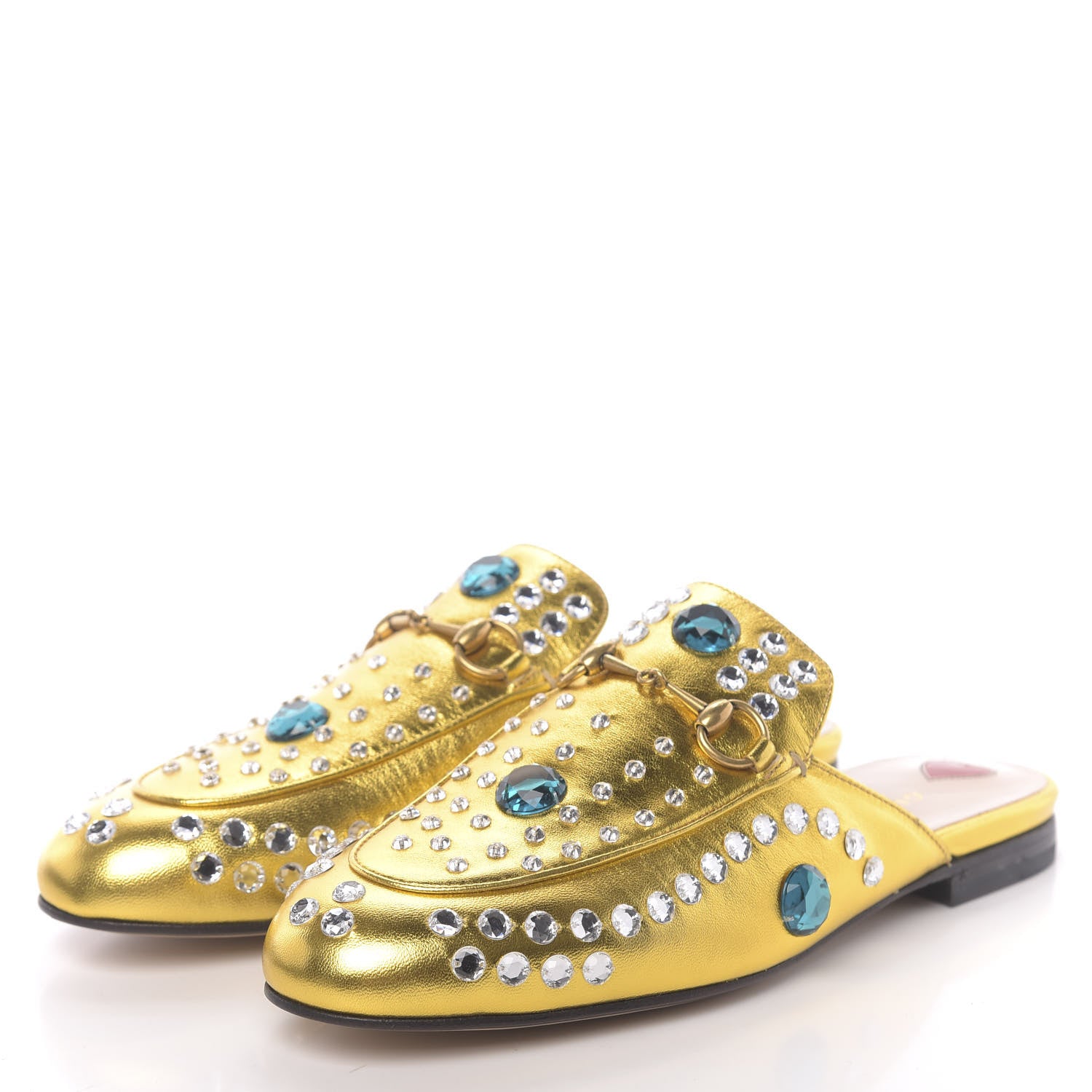 Gucci Metallic Nappa Crystal Womens Princetown Slippers 38.5 Gold 3 of 9