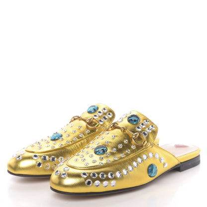 Gucci Metallic Nappa Crystal Womens Princetown Slippers 38.5 Gold 3 of 9