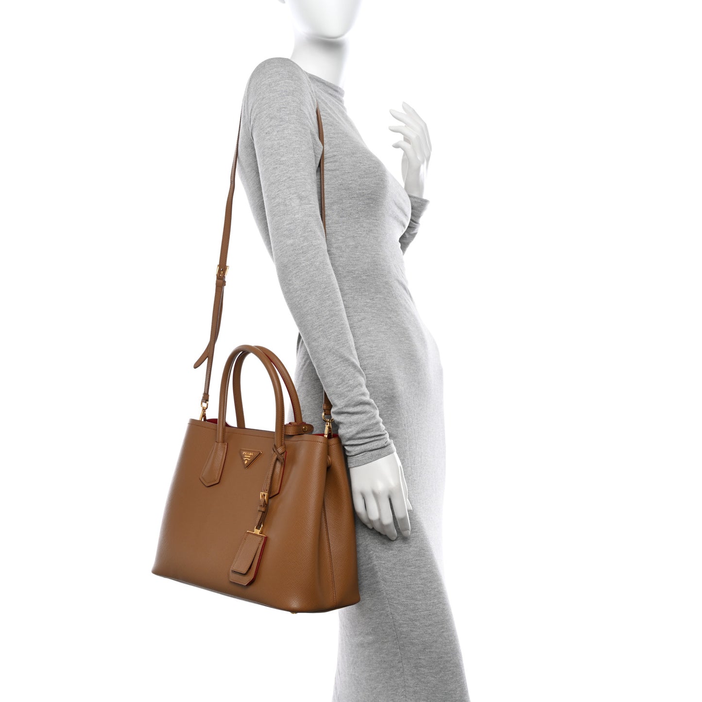 Saffiano Cuir Small Double Bag Caramel Fuoco