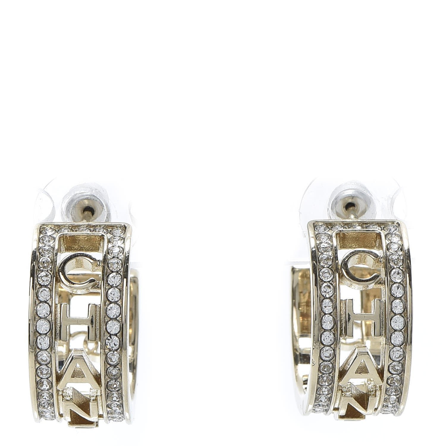 Chanel Metal Crystal Bow-tiful CC Hoop Earrings Gold 1 of 5