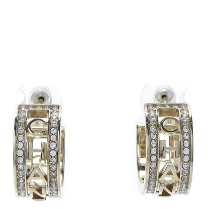 Chanel Metal Crystal Bow-tiful CC Hoop Earrings Gold 1 of 5