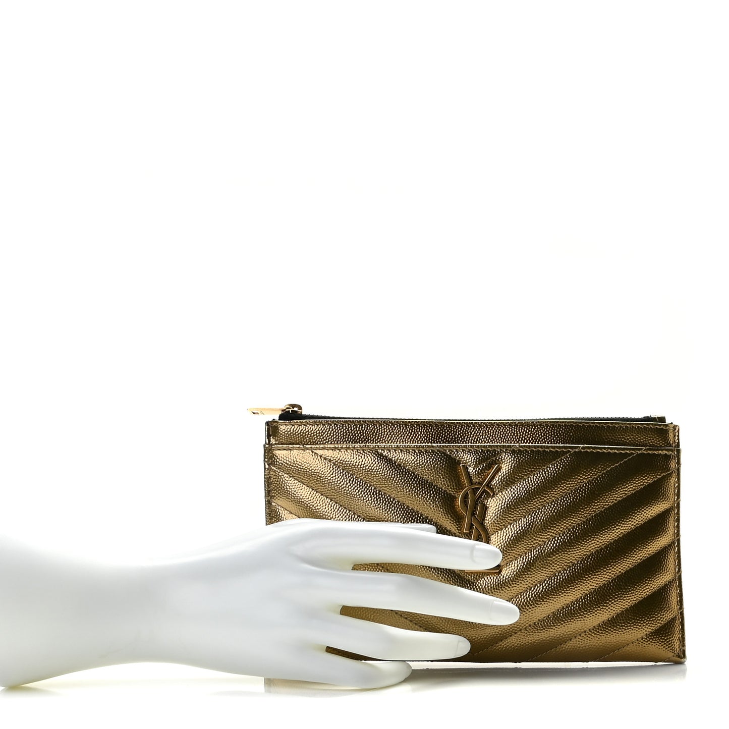 Iridescent Grain De Poudre Matelasse Chevron Monogram Bill Pouch Gold