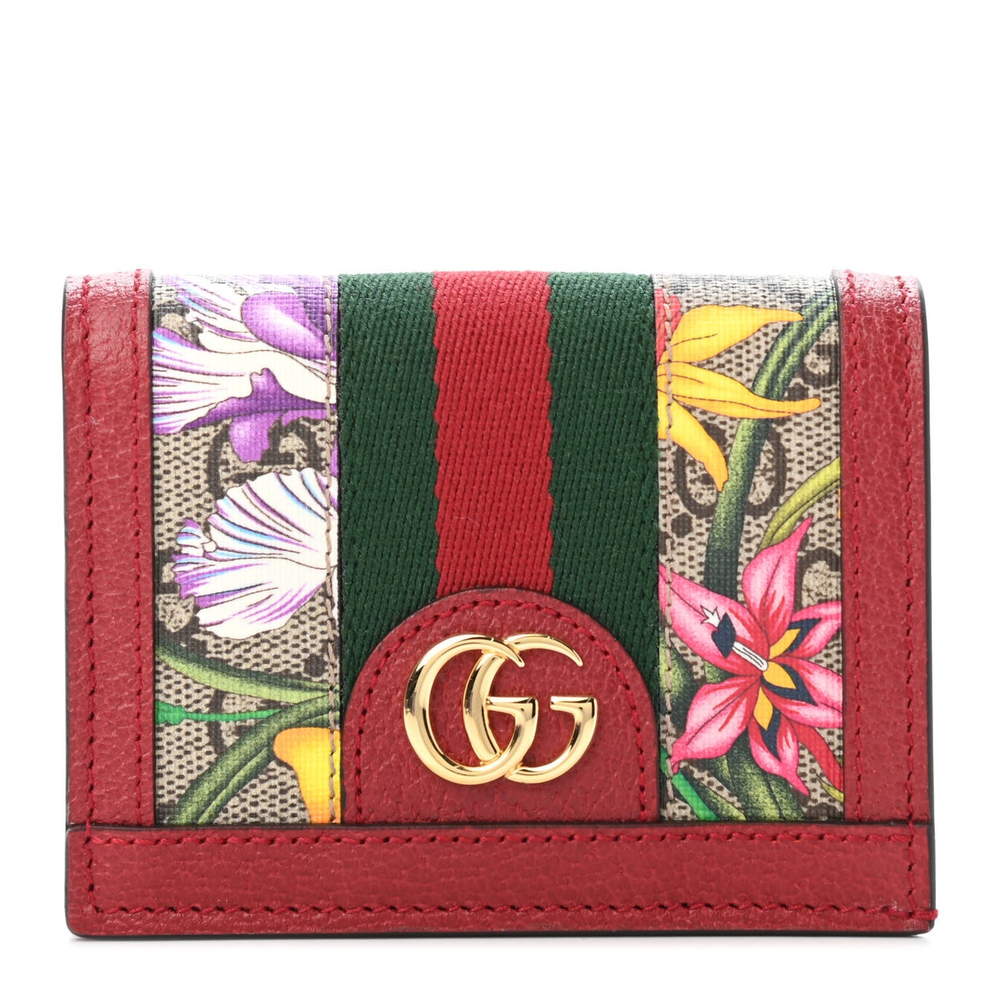 GG Supreme Monogram Flora Web Ophidia Card Case Red