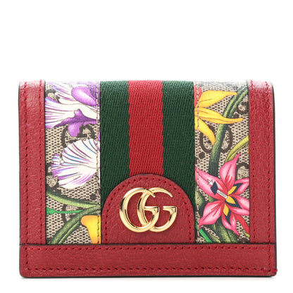 Gucci GG Supreme Monogram Flora Web Ophidia Card Case Red 1 of 4