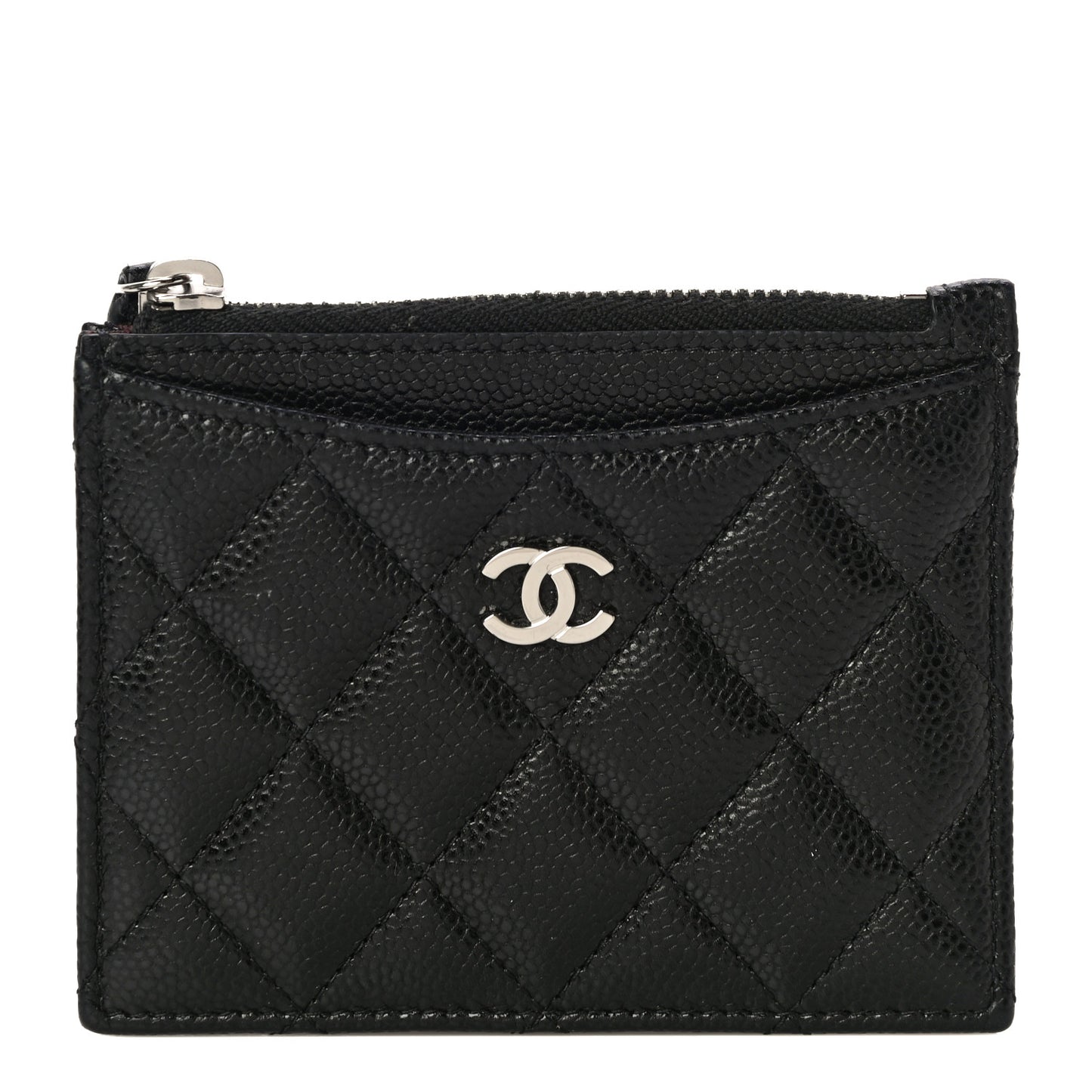 Caviar Quilted CC Zip Card Holder Black