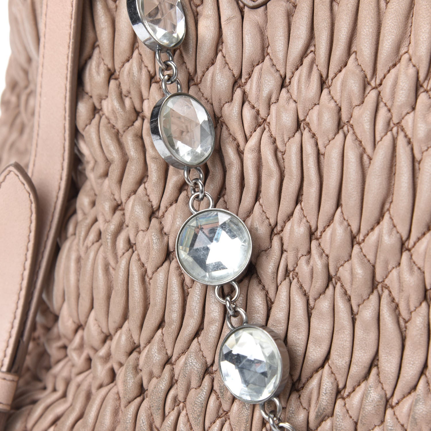 Miu Miu Nappa Matelasse Swarovski Crystal Tote Cammeo 16 of 17