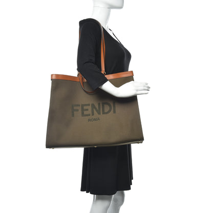 Fendi Canvas Vitello King Logo Embroidered Large Peekaboo X-Tote Amazzonia Cuoio 2 of 8