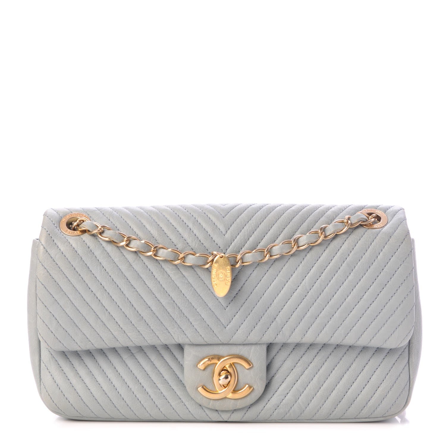 Chanel Calfskin Surpique Chevron Medium Flap Grey 1 of 8