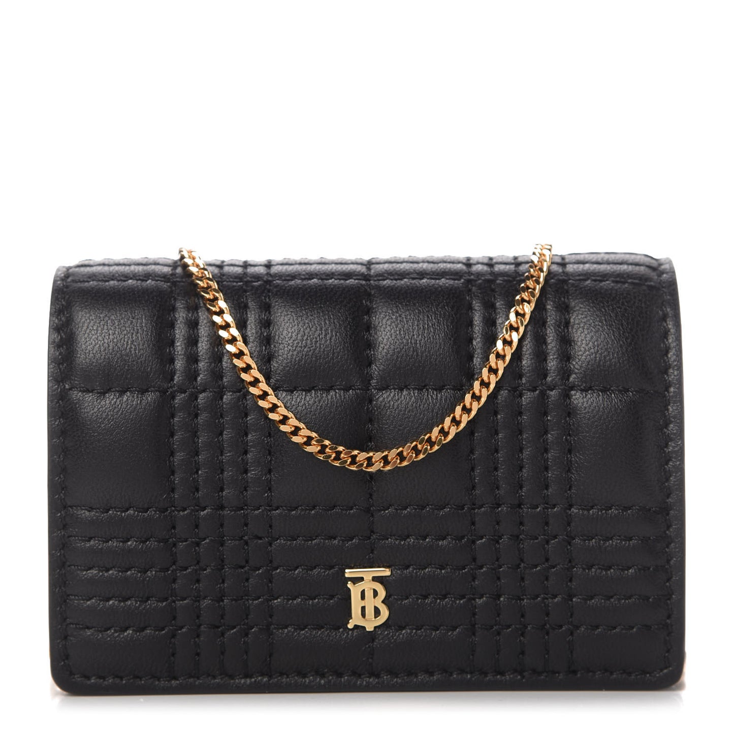 Lambskin Quilted Card Case With Detachable Strap Black