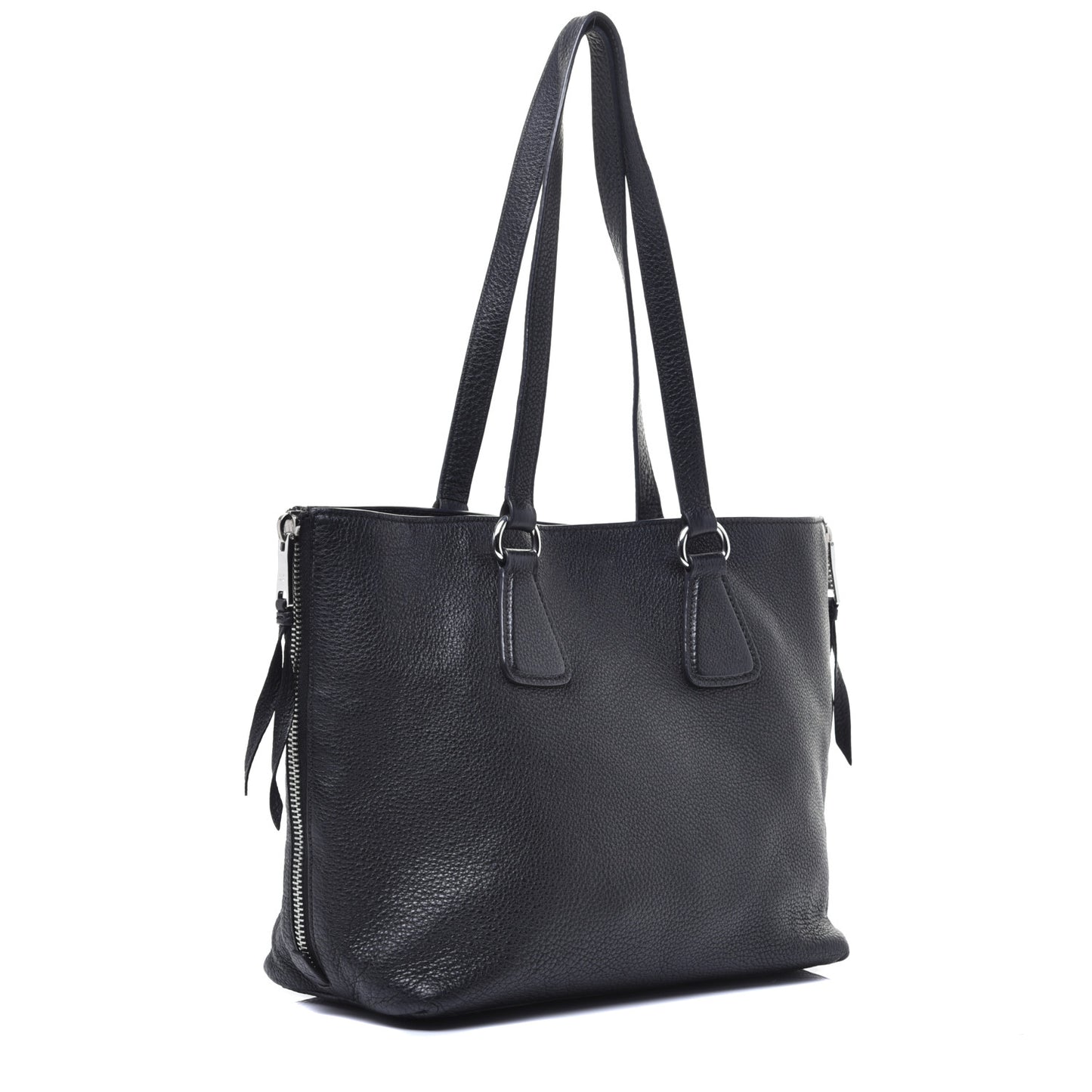 Vitello Phenix Side Zip Shopping Tote Black
