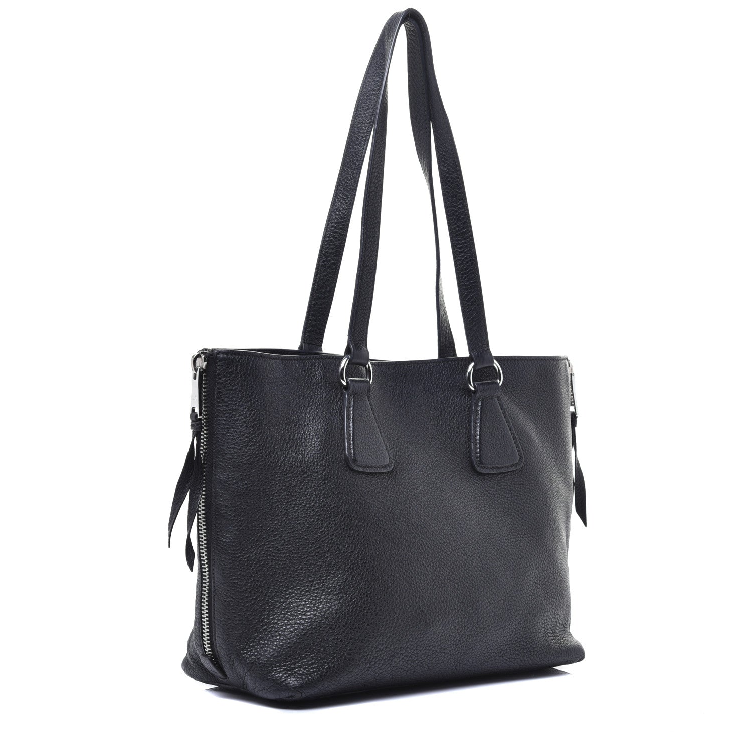 Prada Vitello Phenix Side Zip Shopping Tote Black 3 of 8