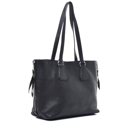 Prada Vitello Phenix Side Zip Shopping Tote Black 3 of 8