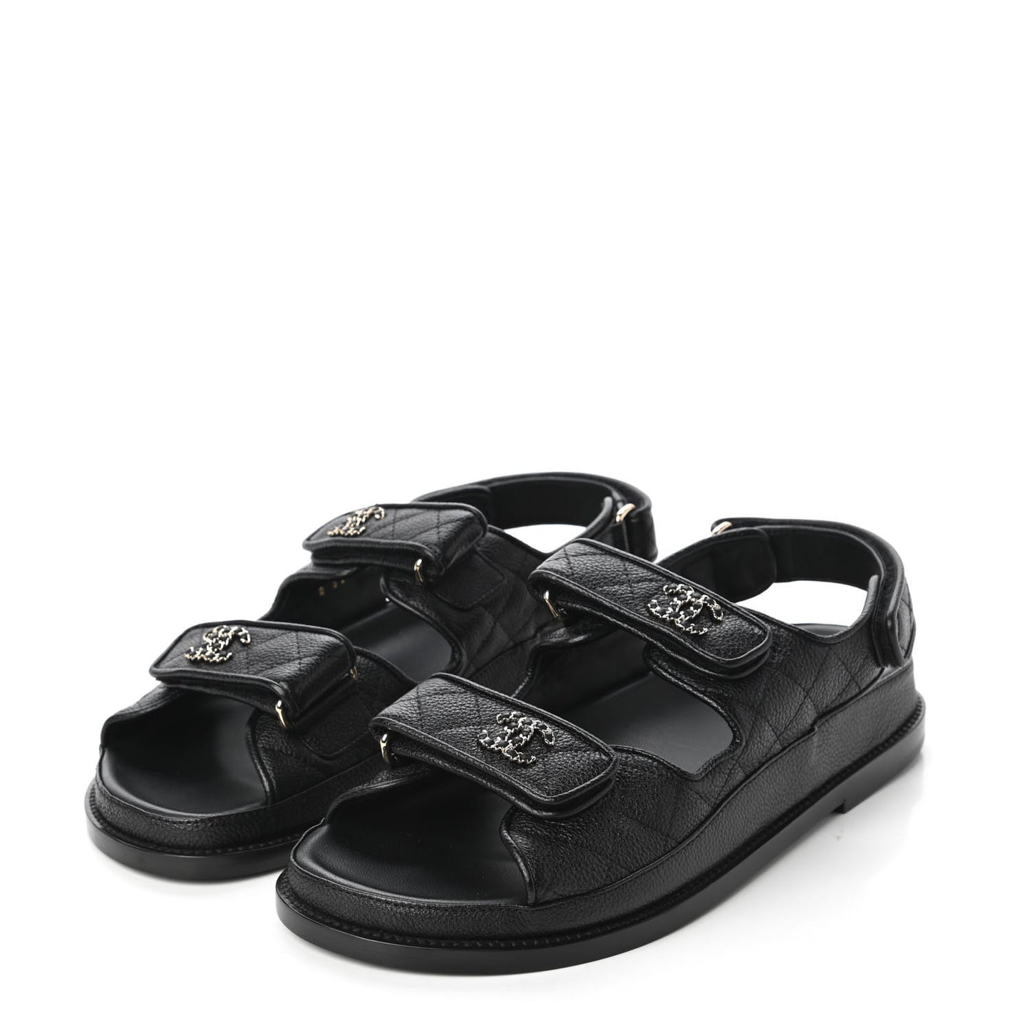 Grained Calfskin Velcro Dad Sandals 38.5 Black