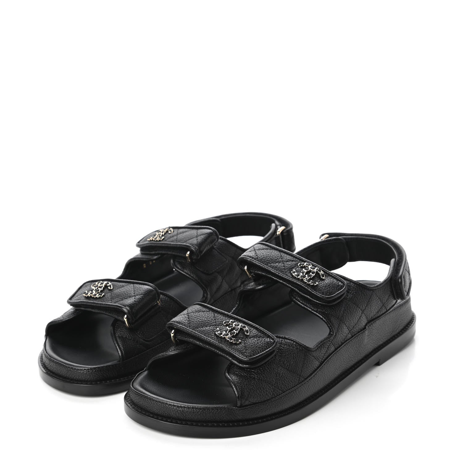 Chanel Grained Calfskin Velcro Dad Sandals 38.5 Black 3 of 9