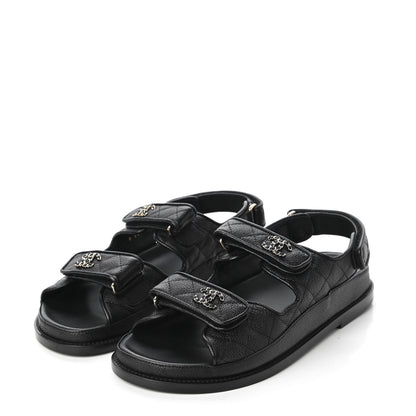 Chanel Grained Calfskin Velcro Dad Sandals 38.5 Black 3 of 9