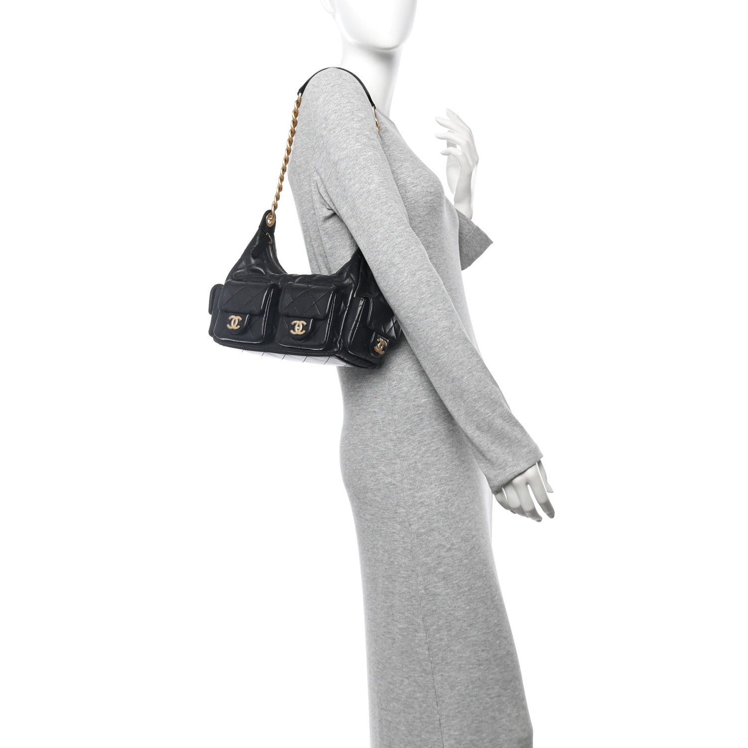 Chanel Shiny Lambskin Quilted Trendy Pockets Hobo Black 2 of 11