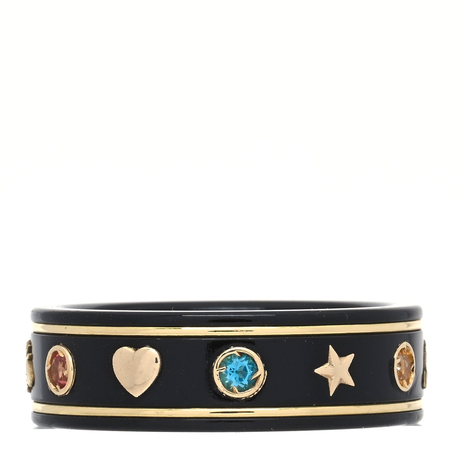 Gucci 18K Yellow Gold Ceramic Topaz Icon Band Ring 59 8.75 Black 3 of 7