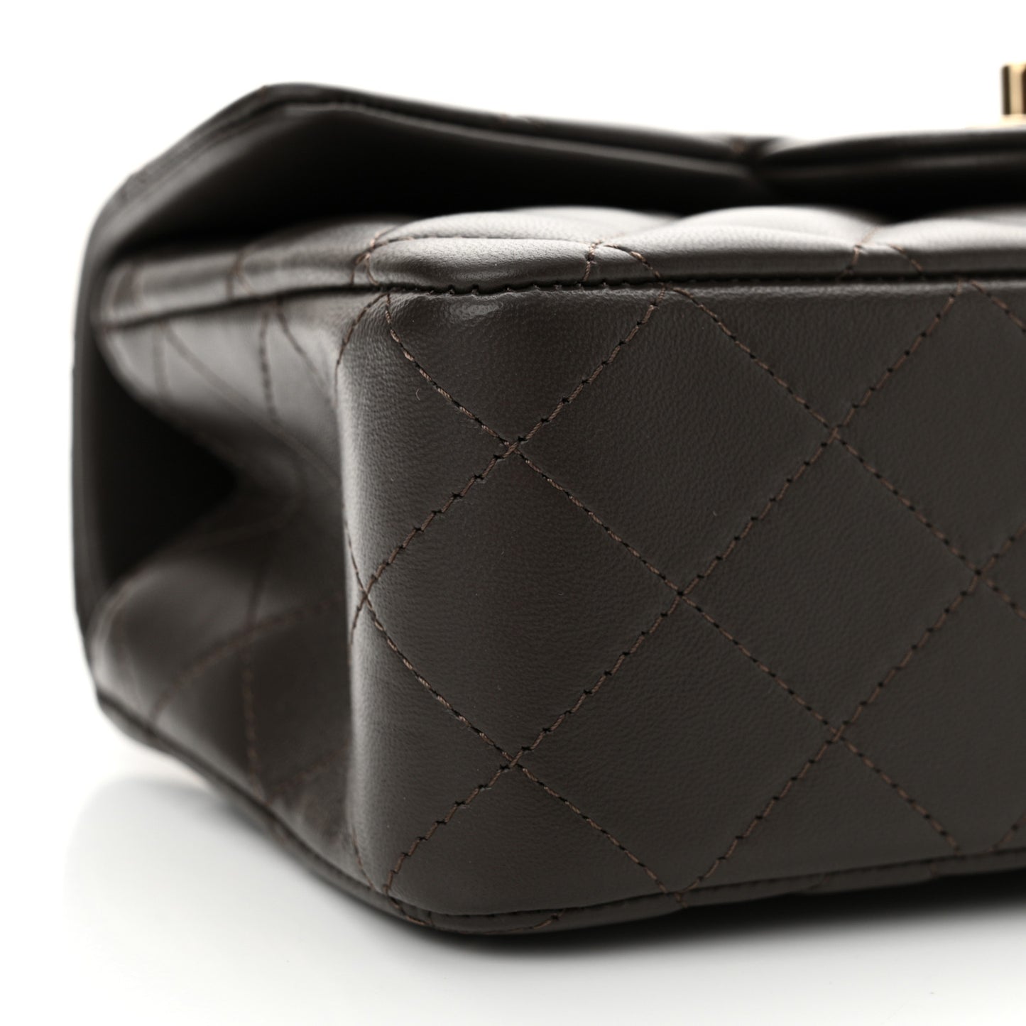 Lambskin Quilted Mini Top Handle Rectangular Flap Dark Brown