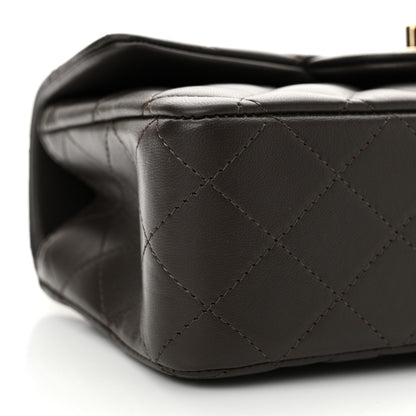 Chanel Lambskin Quilted Mini Top Handle Rectangular Flap Dark Brown 9 of 12