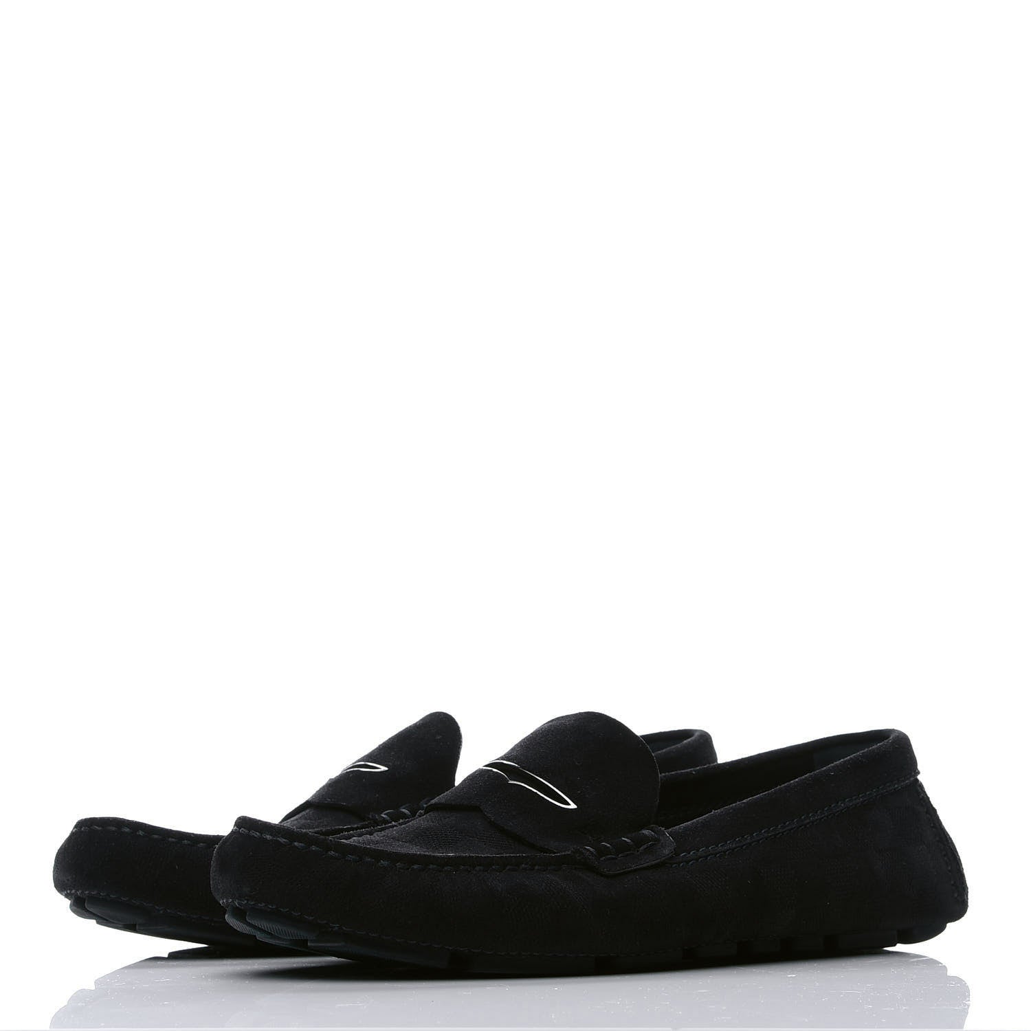Louis Vuitton Suede Calfskin Mens Moccasin Loafers 8 Black 2 of 8