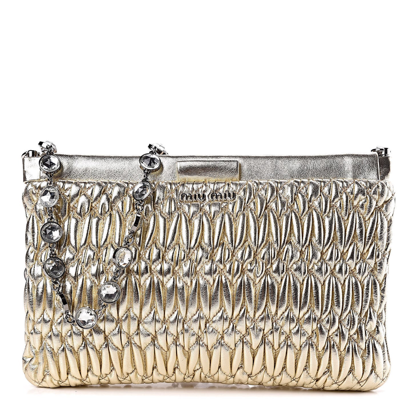 Metallic Nappa Matelasse Crystal Shoulder Bag Pirite