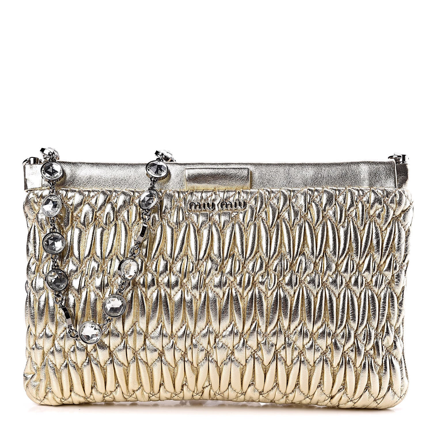 Miu Miu Metallic Nappa Matelasse Crystal Shoulder Bag Pirite 1 of 10