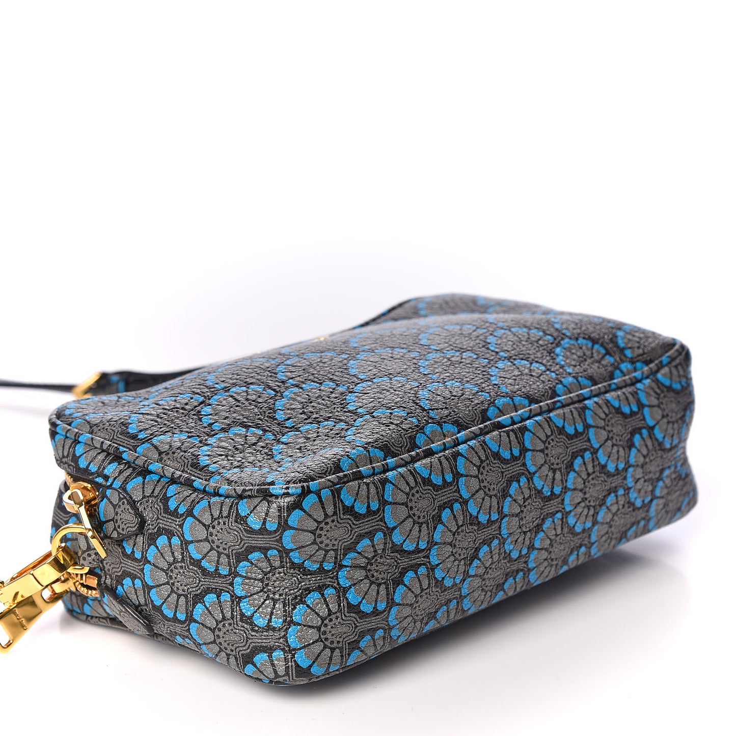Goatskin Madras Dis Peacock Print Double Zip Crossbody Bag Asfalto