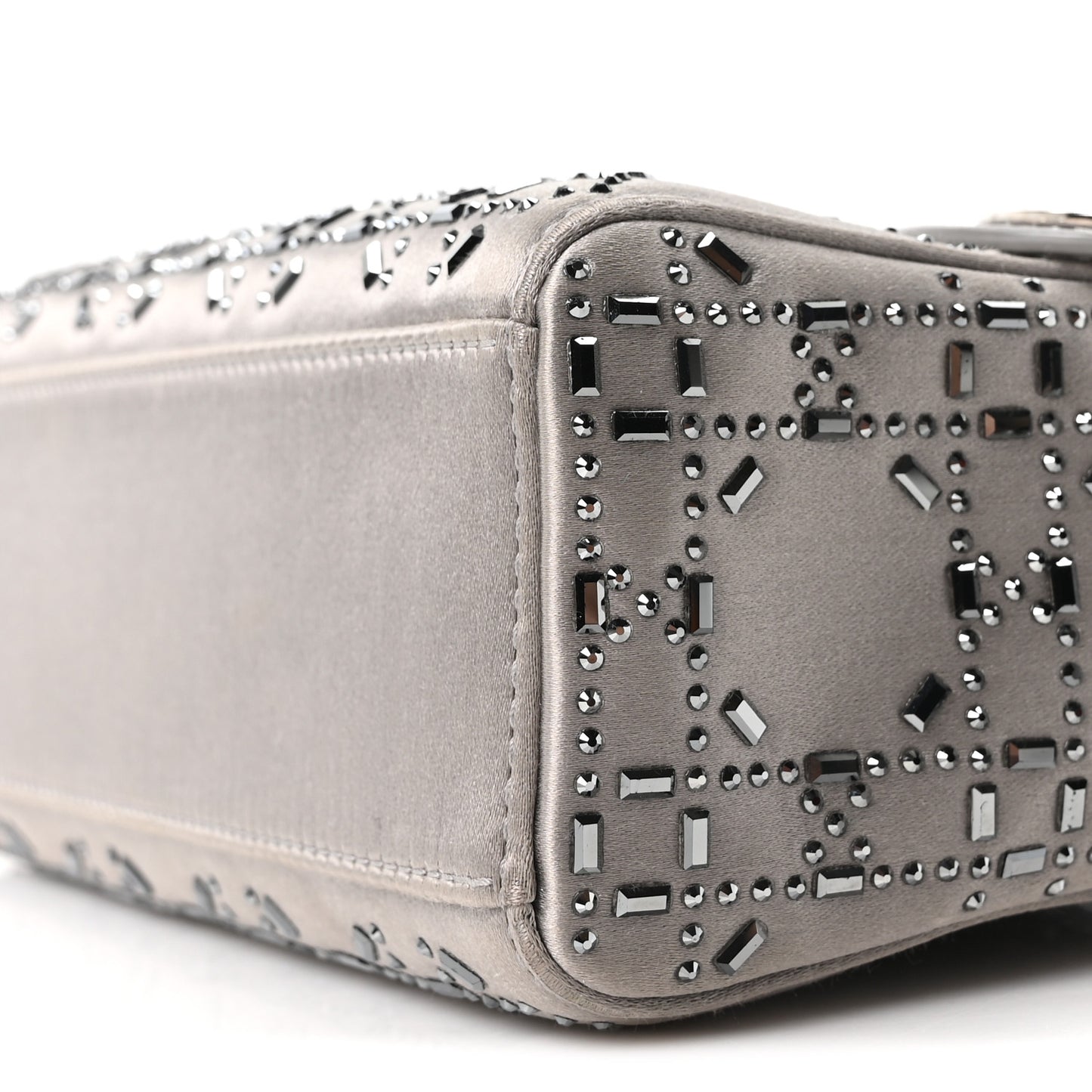 Satin Crystal Cannage Mini Lady Dior Gray
