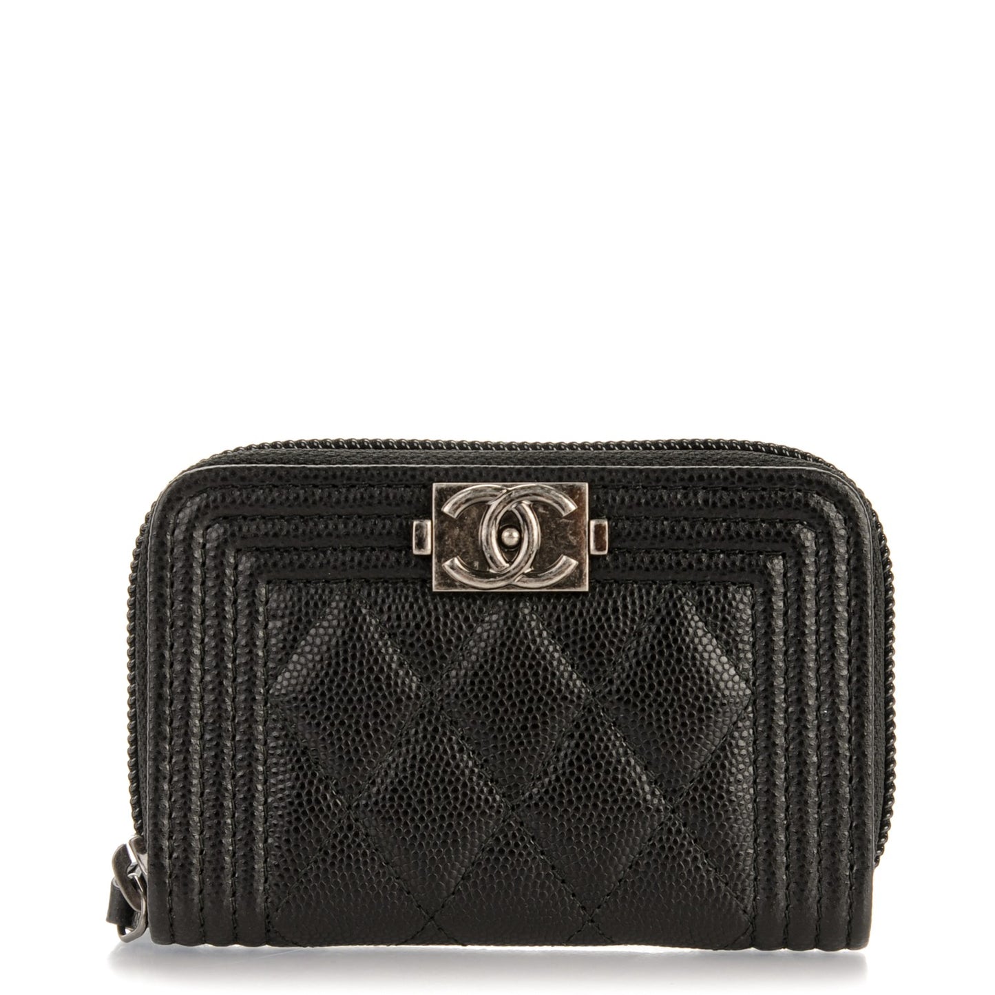 Caviar Quilted Boy Zip Around Coin Purse Wallet Black