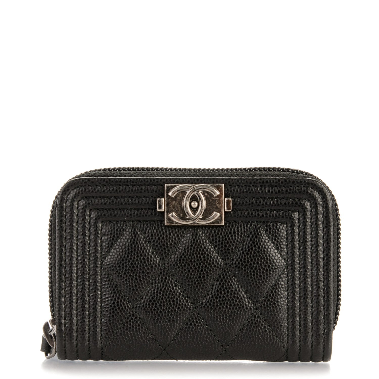 Chanel Caviar Quilted Boy Zip Around Coin Purse Wallet Black 1 of 7