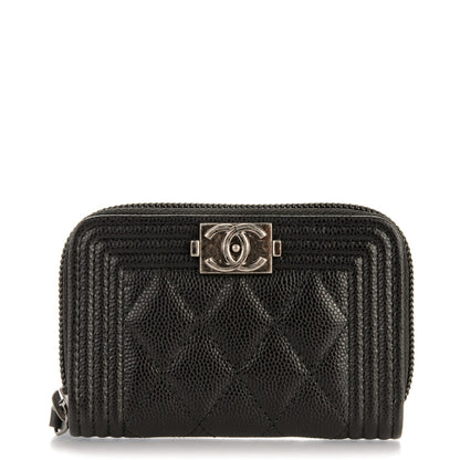 Chanel Caviar Quilted Boy Zip Around Coin Purse Wallet Black 1 of 7