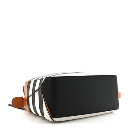Loewe Calfskin Marine Stripe Small Puzzle Bag Tan Black White 4 of 9