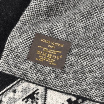 Louis Vuitton Wool Cashmere Esquimonogram Scarf Black Silver 4 of 4