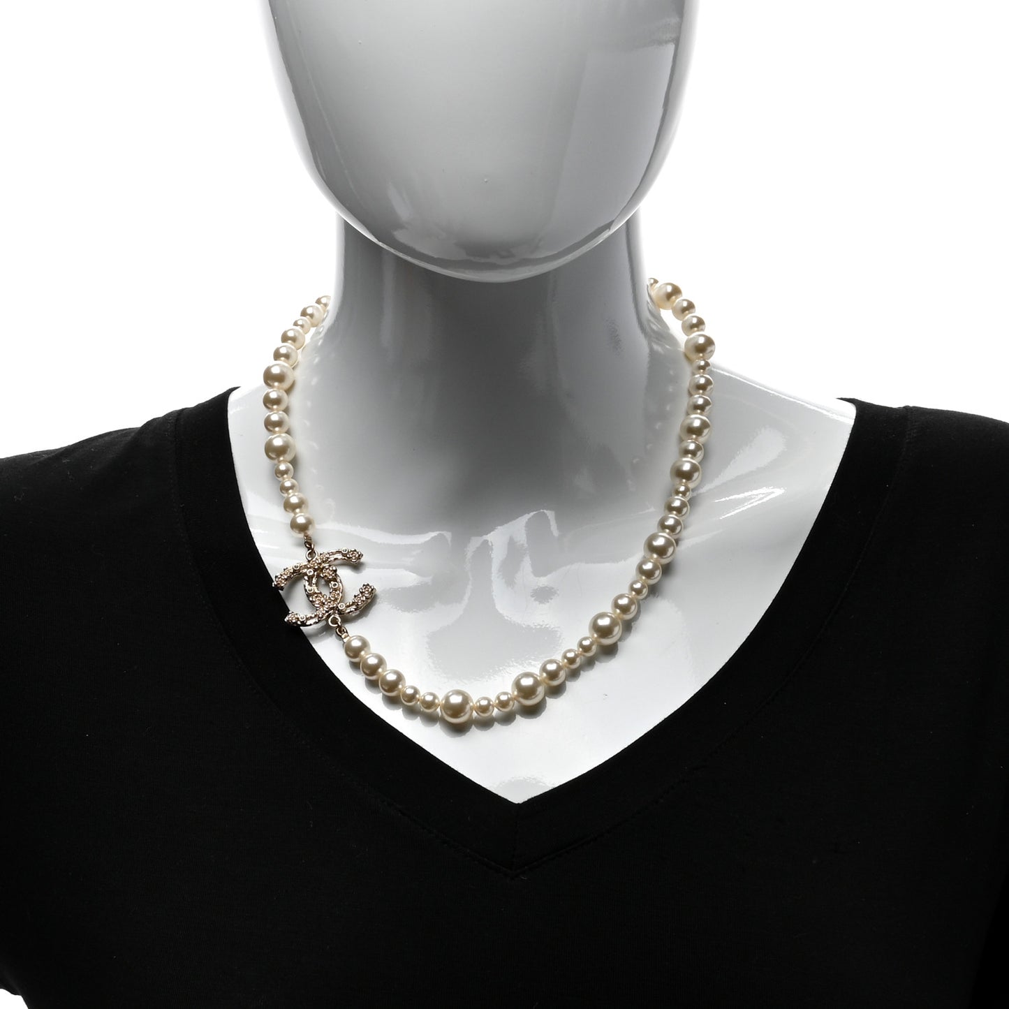 Pearl Crystal CC Camellia Short Necklace Gold