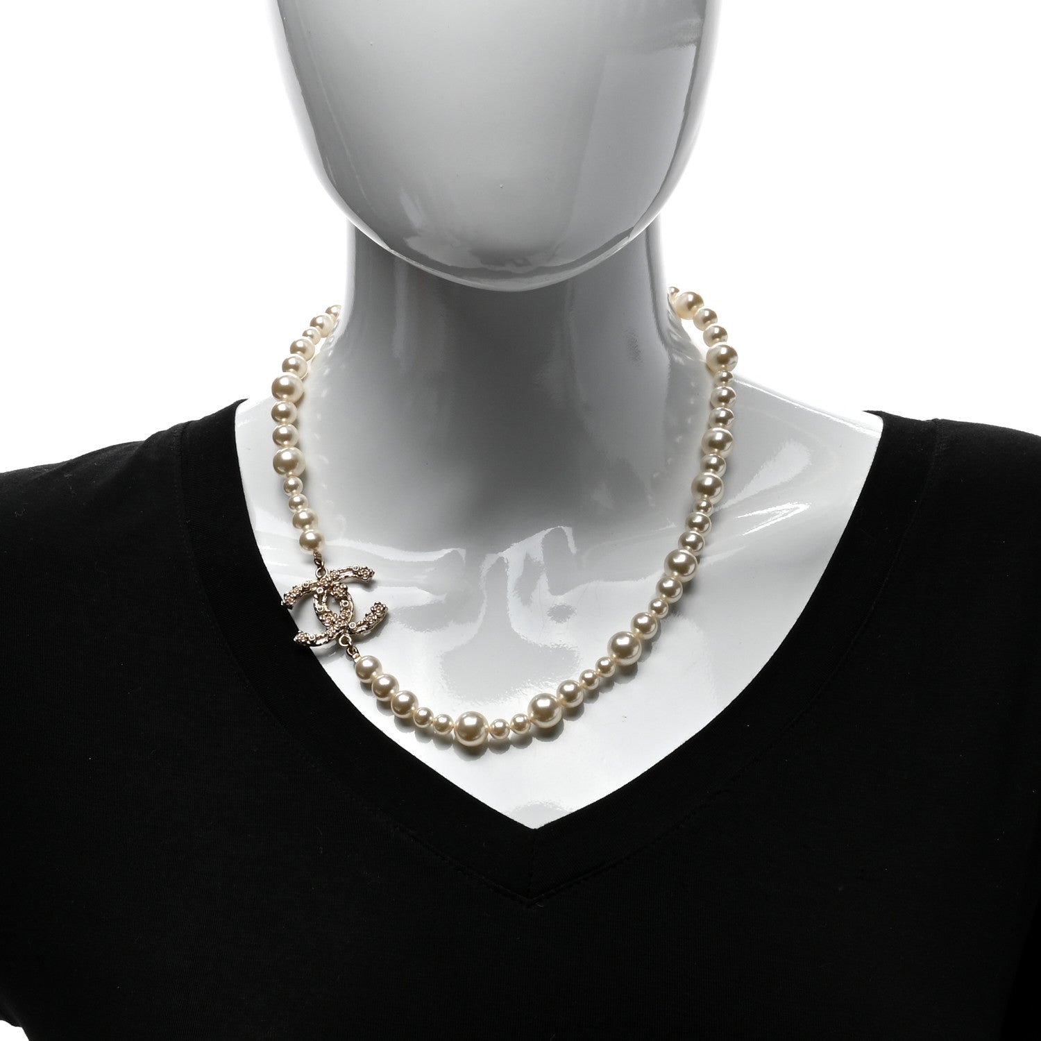 Chanel Pearl Crystal CC Camellia Short Necklace Gold 2 of 4