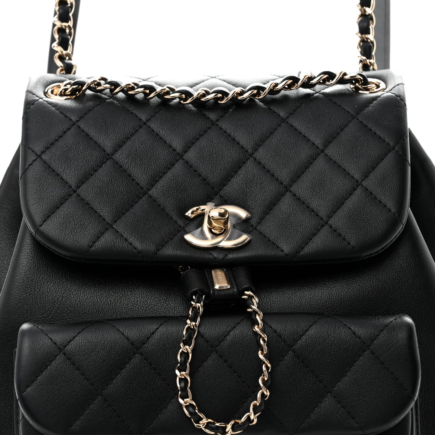Lambskin Quilted Large Duma Drawstring Backpack Black