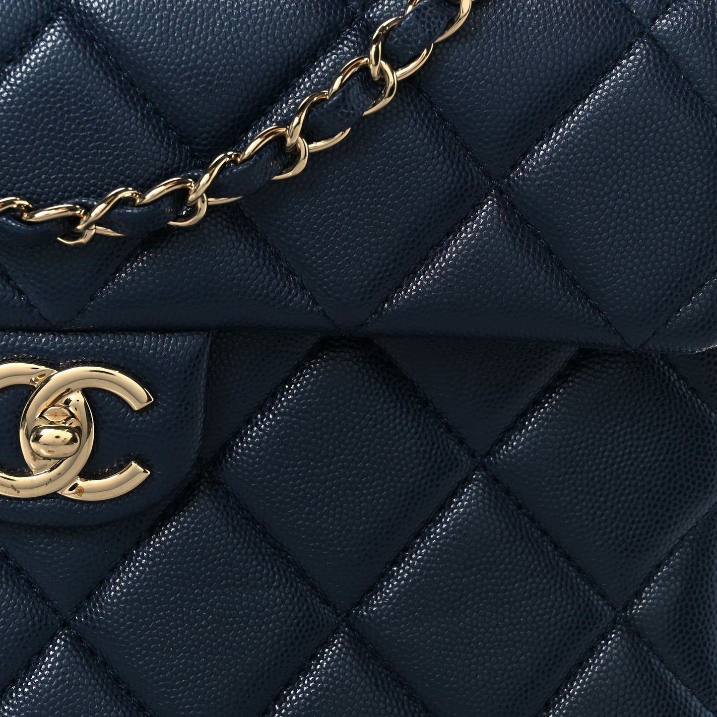 Caviar Quilted Retro Twist Top Handle Flap Navy