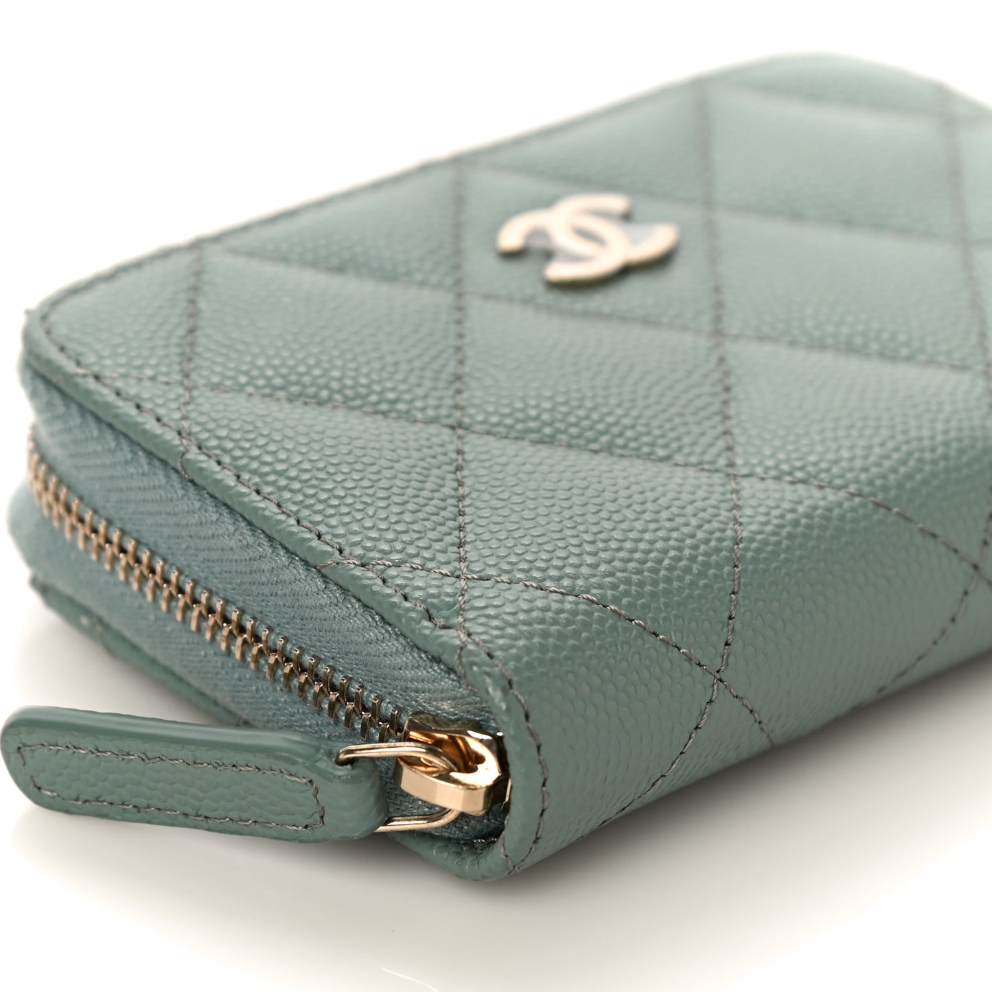 Caviar Quilted Zip Around Coin Purse Wallet Dark Green