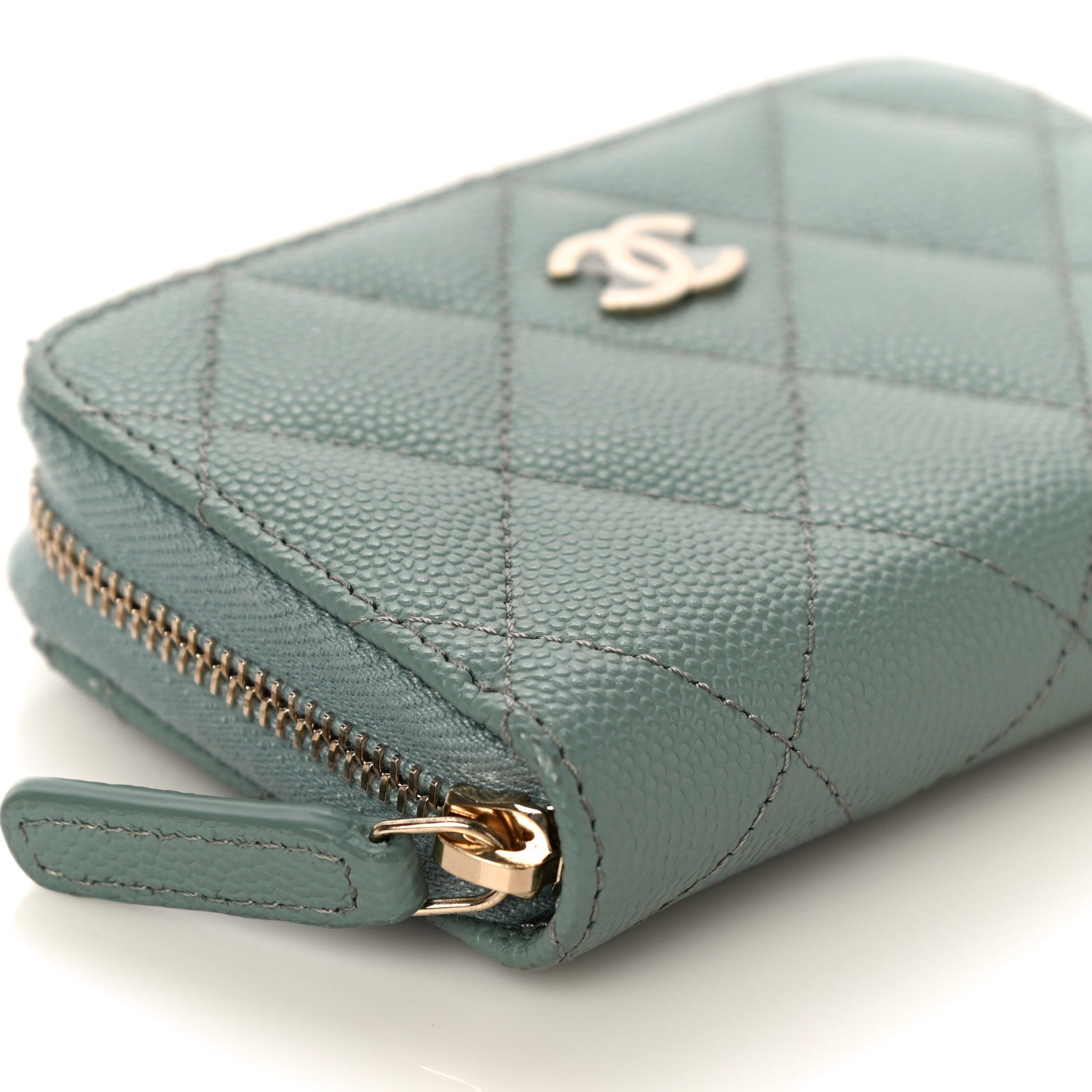 Chanel Caviar Quilted Zip Around Coin Purse Wallet Dark Green 5 of 11