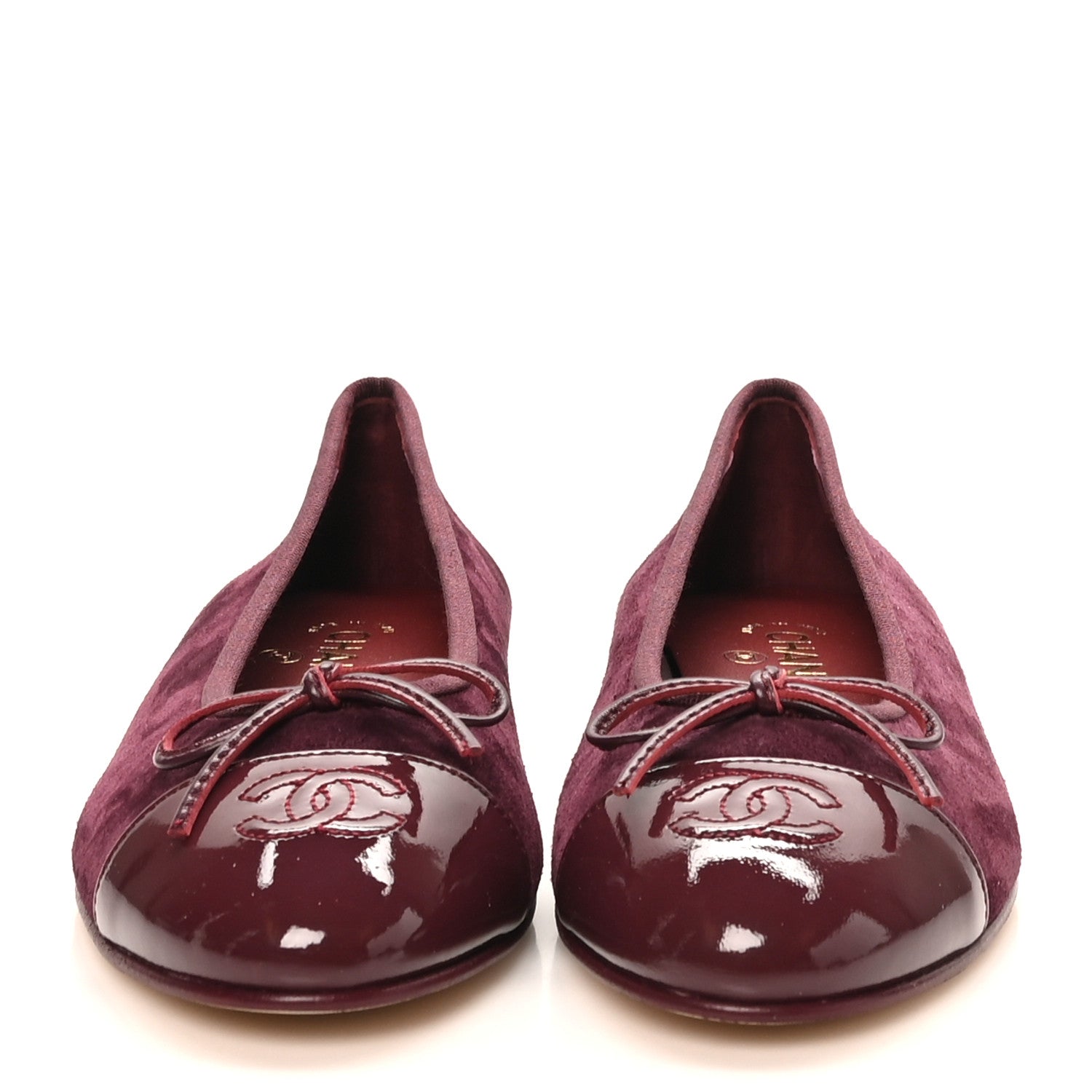 Chanel Suede Patent Calfskin Cap Toe CC Ballerina Flats 39 Burgundy 2 of 10
