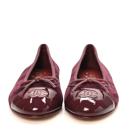 Chanel Suede Patent Calfskin Cap Toe CC Ballerina Flats 39 Burgundy 2 of 10