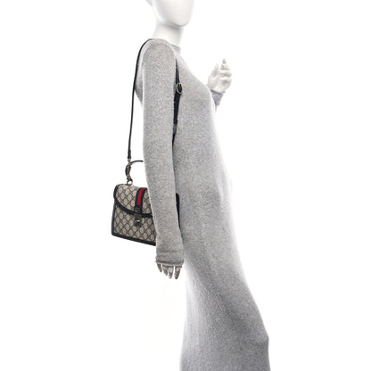 Gucci GG Supreme Monogram Textured Dollar Calfskin Web Small Ophidia Padlock Top Handle Bag Beige Blue 2 of 10