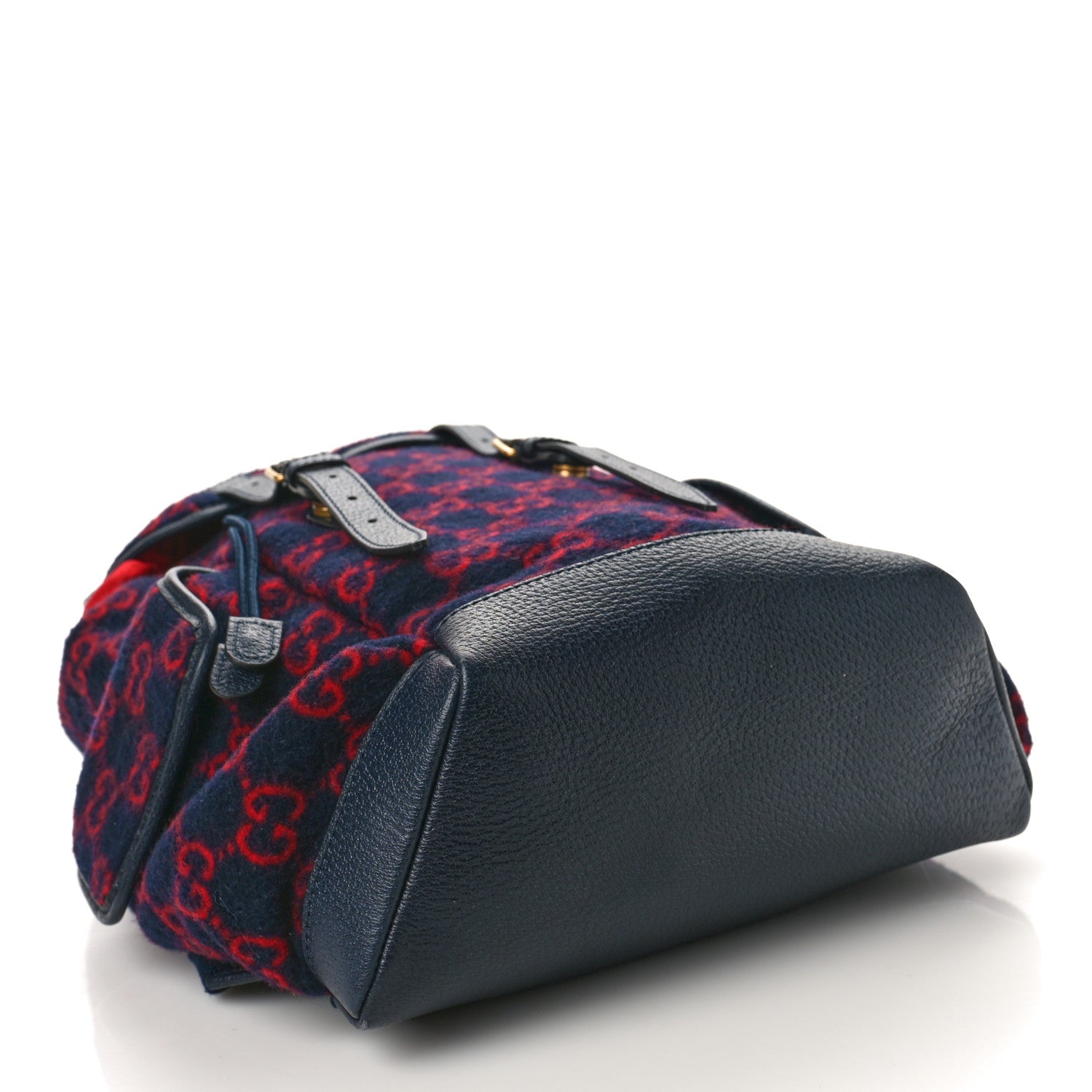 Gucci Covered Wool GG Monogram Small Double Buckle Backpack Navy Red 4 of 9